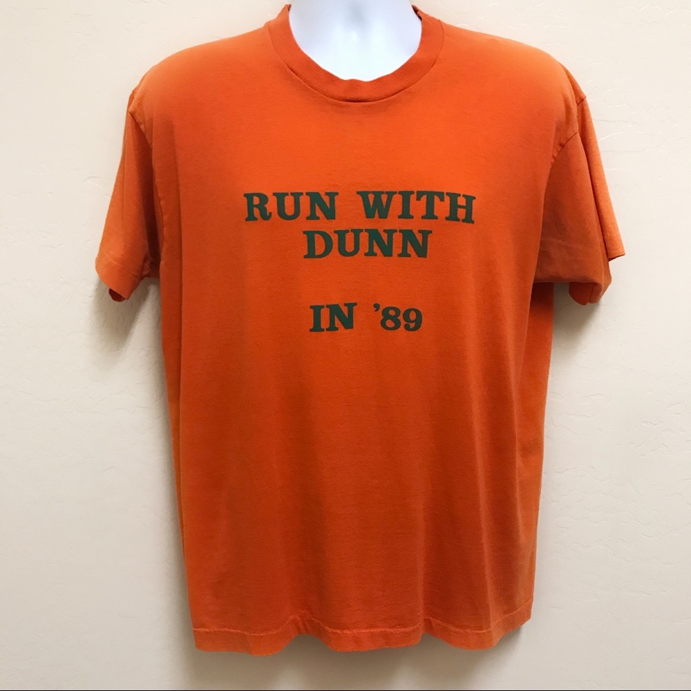VTG T-Shirt Run With Dunn 1989 Vote Orange Tee